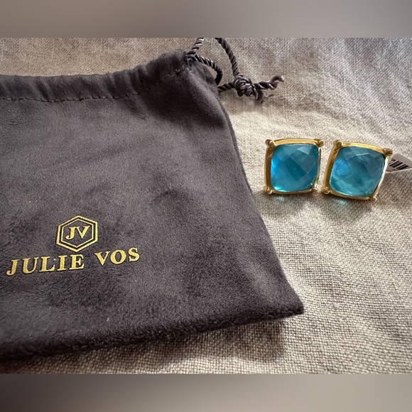 Julie Vos Antonia Statement Stud Earrings - Iridescent Bahamian Blue - NWT - Picture 10 of 11